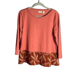 LOGO Warm Red Long Sleeve Top With Embroidered Hem Detail Size Medium